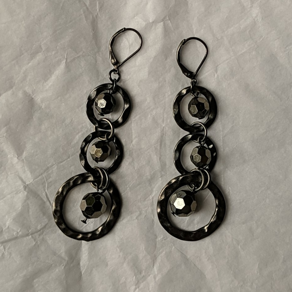 Gunmetal Tiered Bead and Hoop Earrings